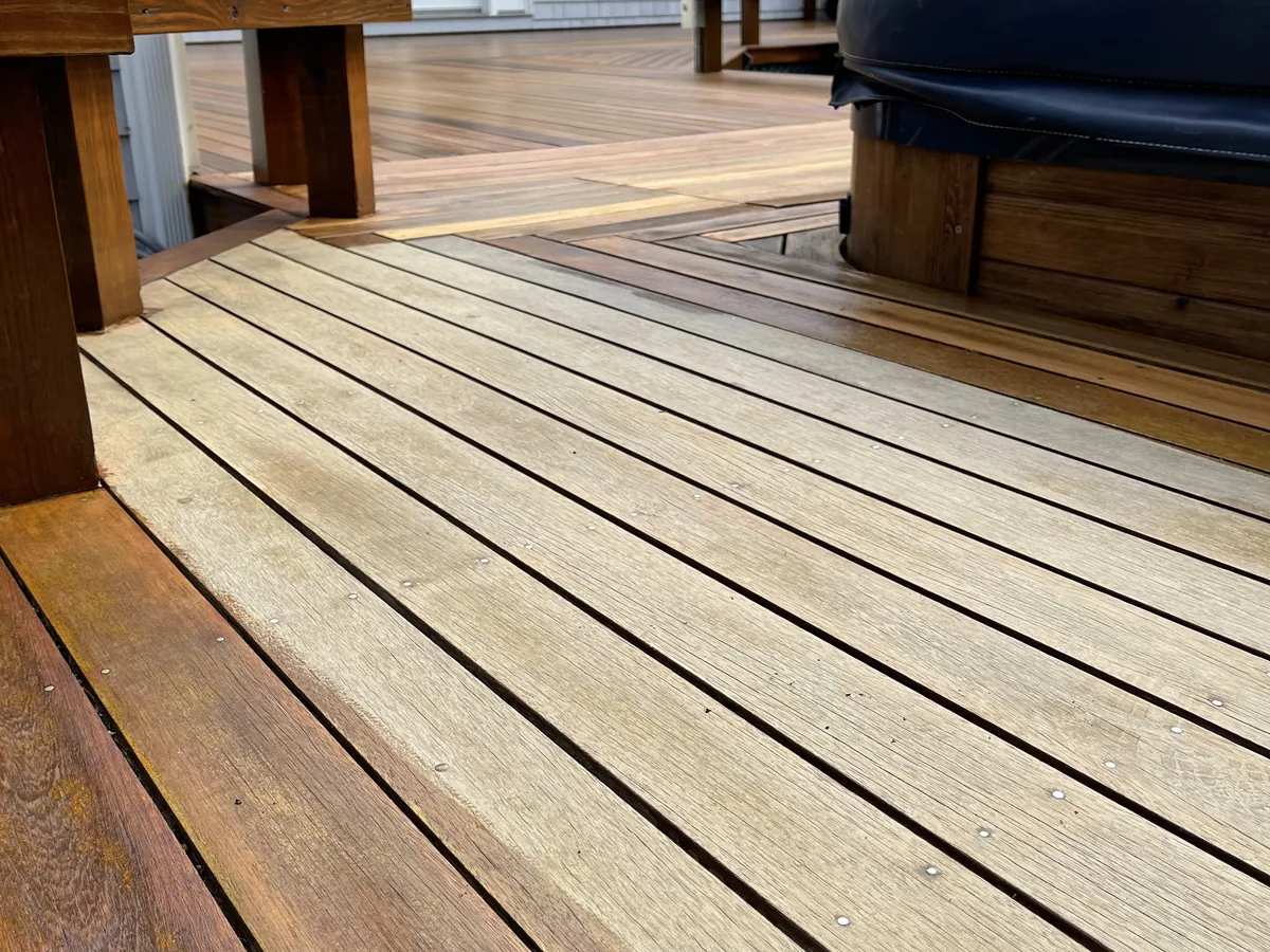 Deck cleaning in progress by ClearView on Martha's Vineyard