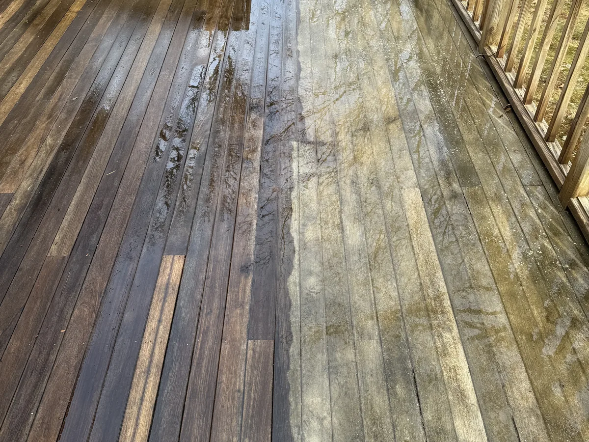 Deck cleaning before and after result by ClearView on Martha's Vineyard