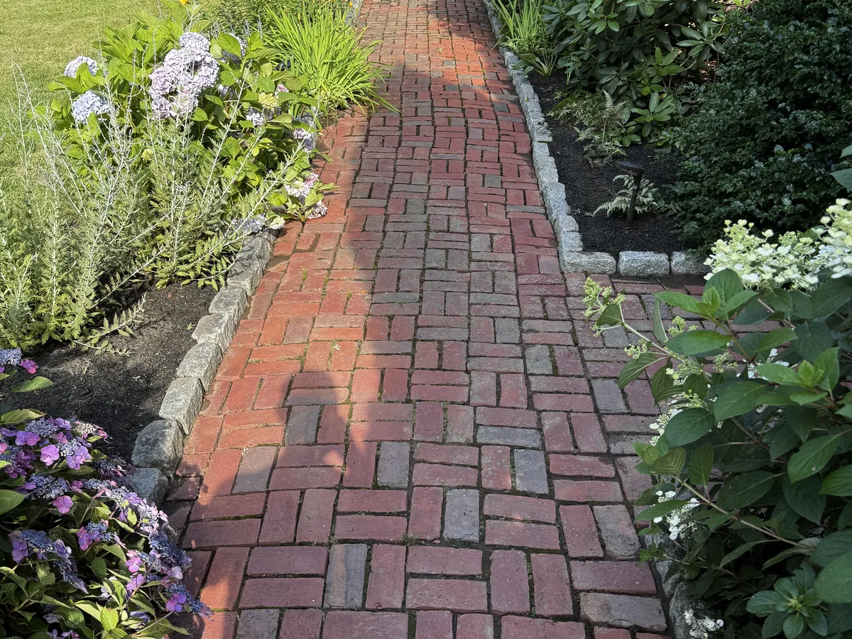 Brick paver walkway cleaning result by ClearView on Martha's Vineyard